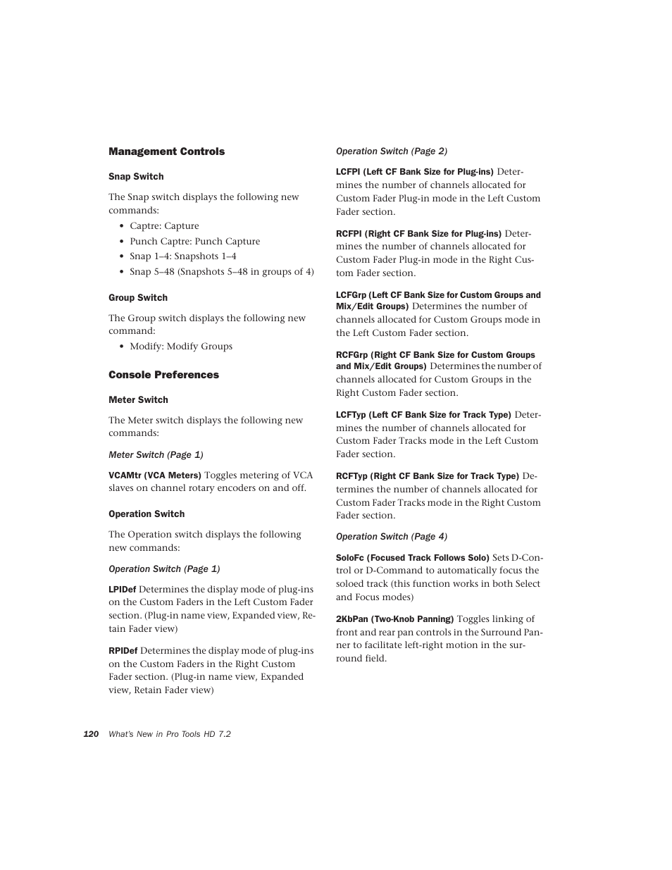 Management controls, Console preferences | Avid Technology Pro Tools  HD 7.2 User Manual | Page 126 / 130