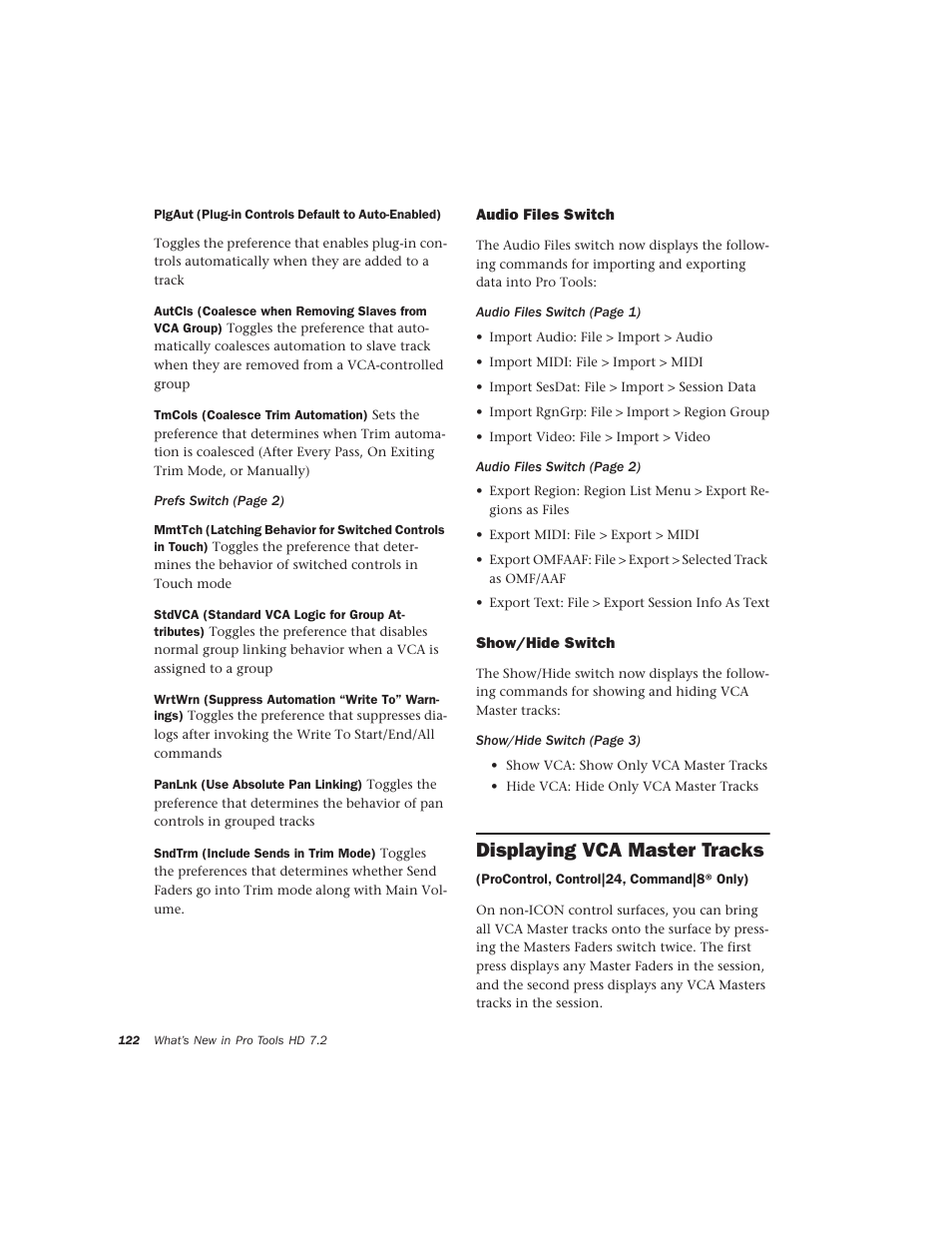 Audio files switch, Show/hide switch, Displaying vca master tracks | Avid Technology Pro Tools  HD 7.2 User Manual | Page 128 / 130