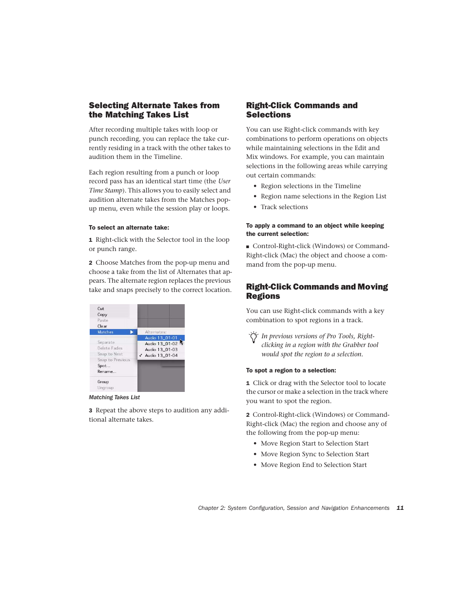 Right-click commands and selections, Right-click commands and moving regions | Avid Technology Pro Tools  HD 7.2 User Manual | Page 17 / 130