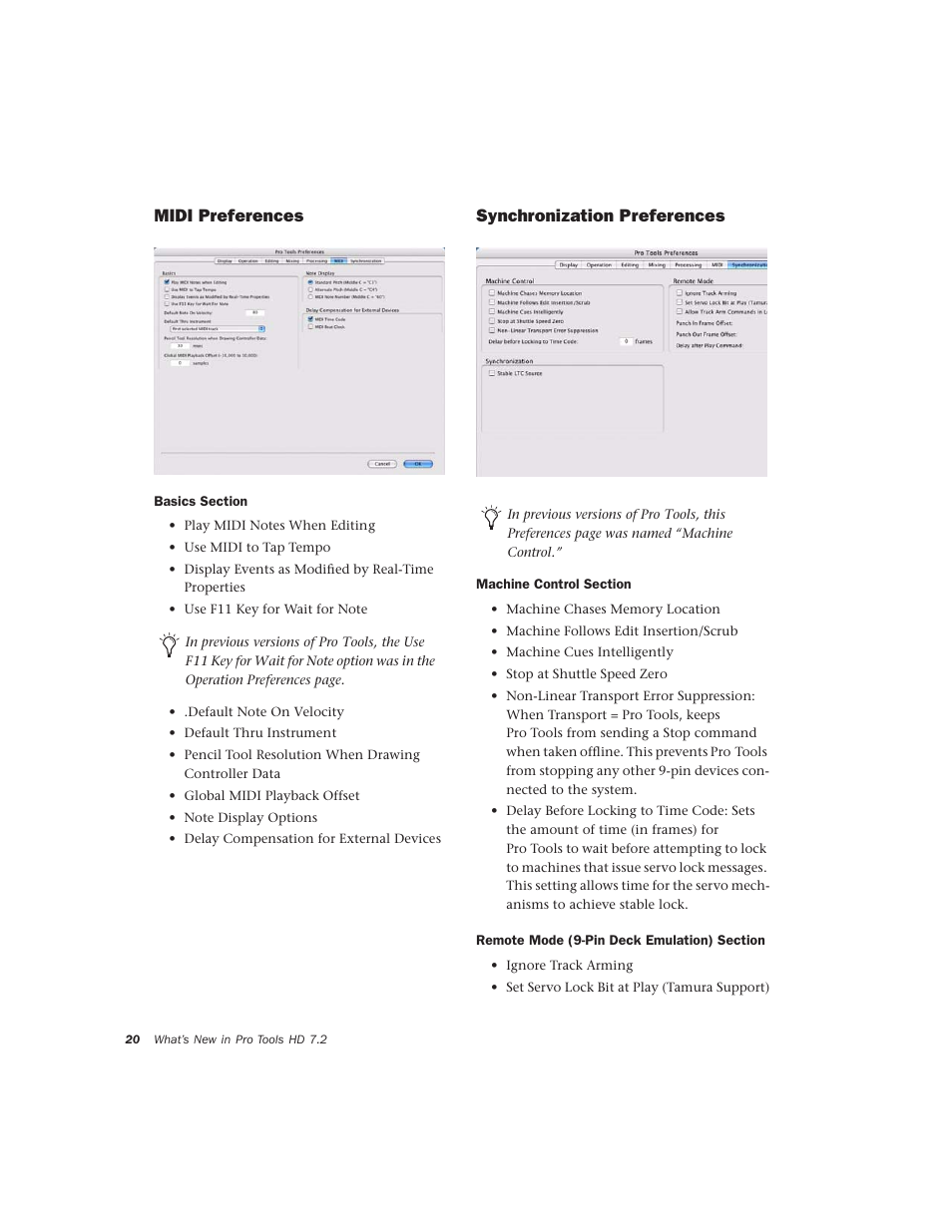 Midi preferences, Synchronization preferences | Avid Technology Pro Tools  HD 7.2 User Manual | Page 26 / 130
