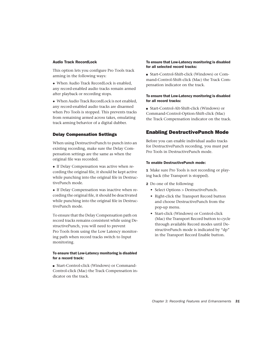 Delay compensation settings, Enabling destructivepunch mode | Avid Technology Pro Tools  HD 7.2 User Manual | Page 37 / 130