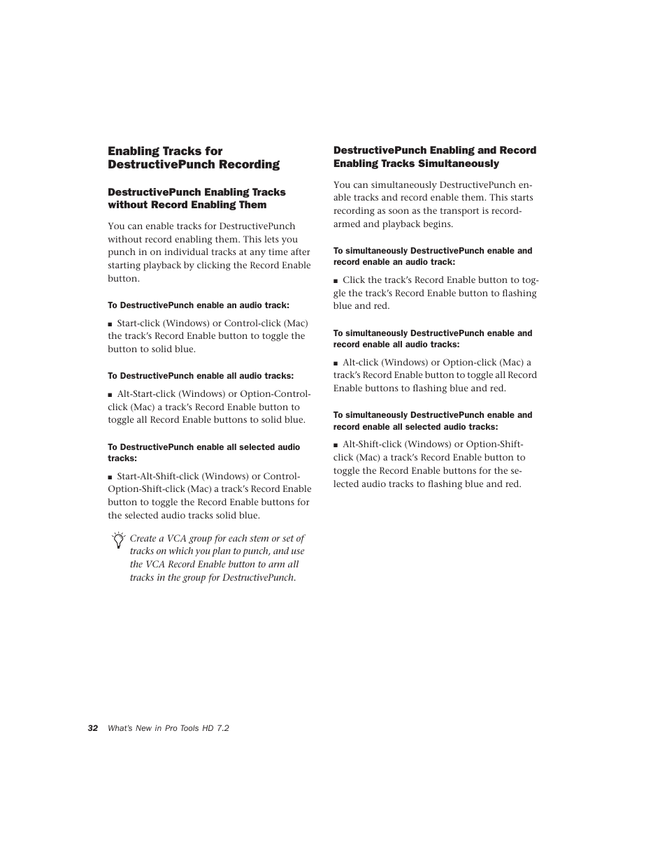 Enabling tracks for destructivepunch recording | Avid Technology Pro Tools  HD 7.2 User Manual | Page 38 / 130