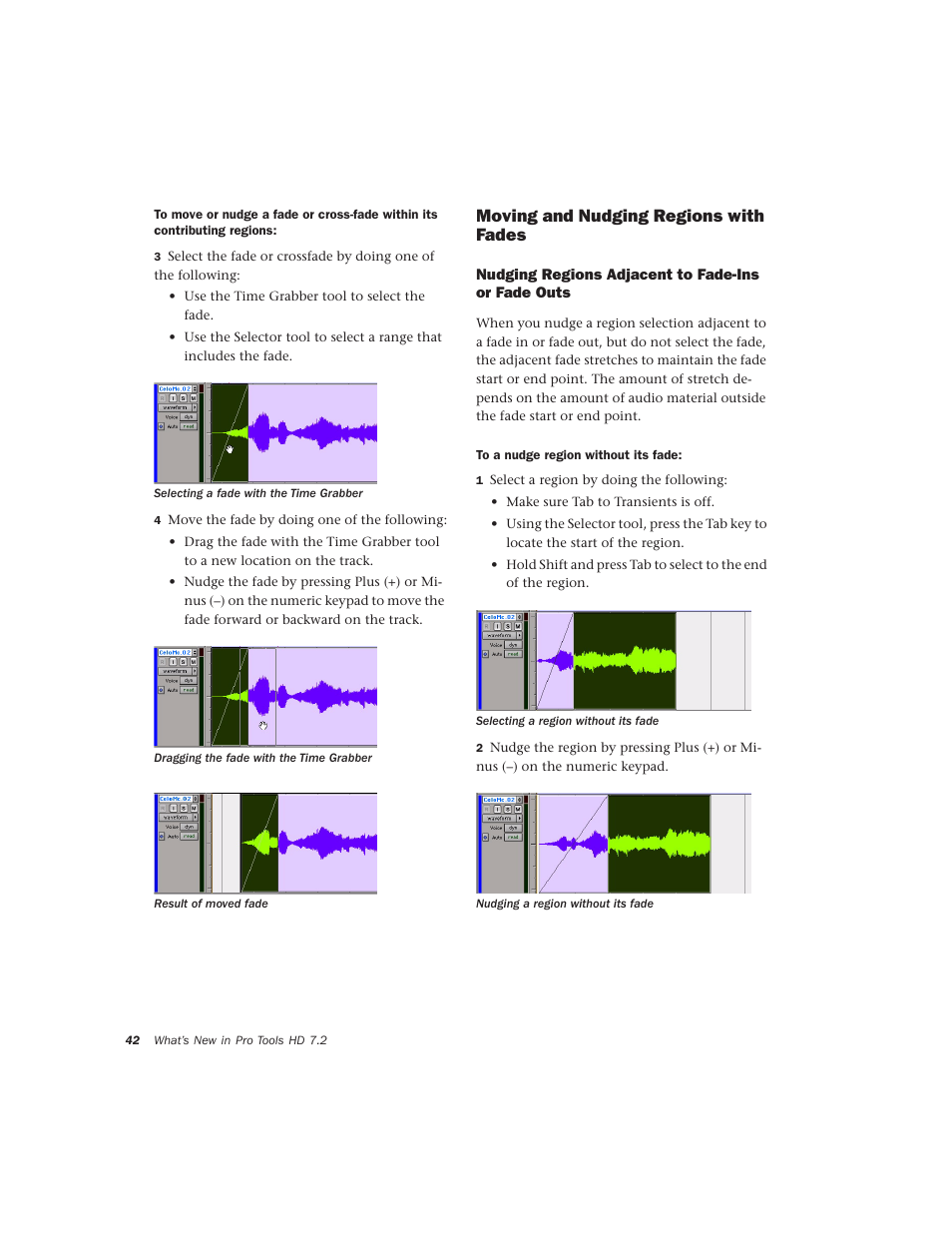 Moving and nudging regions with fades, Nudging regions adjacent to fade-ins or fade outs | Avid Technology Pro Tools  HD 7.2 User Manual | Page 48 / 130