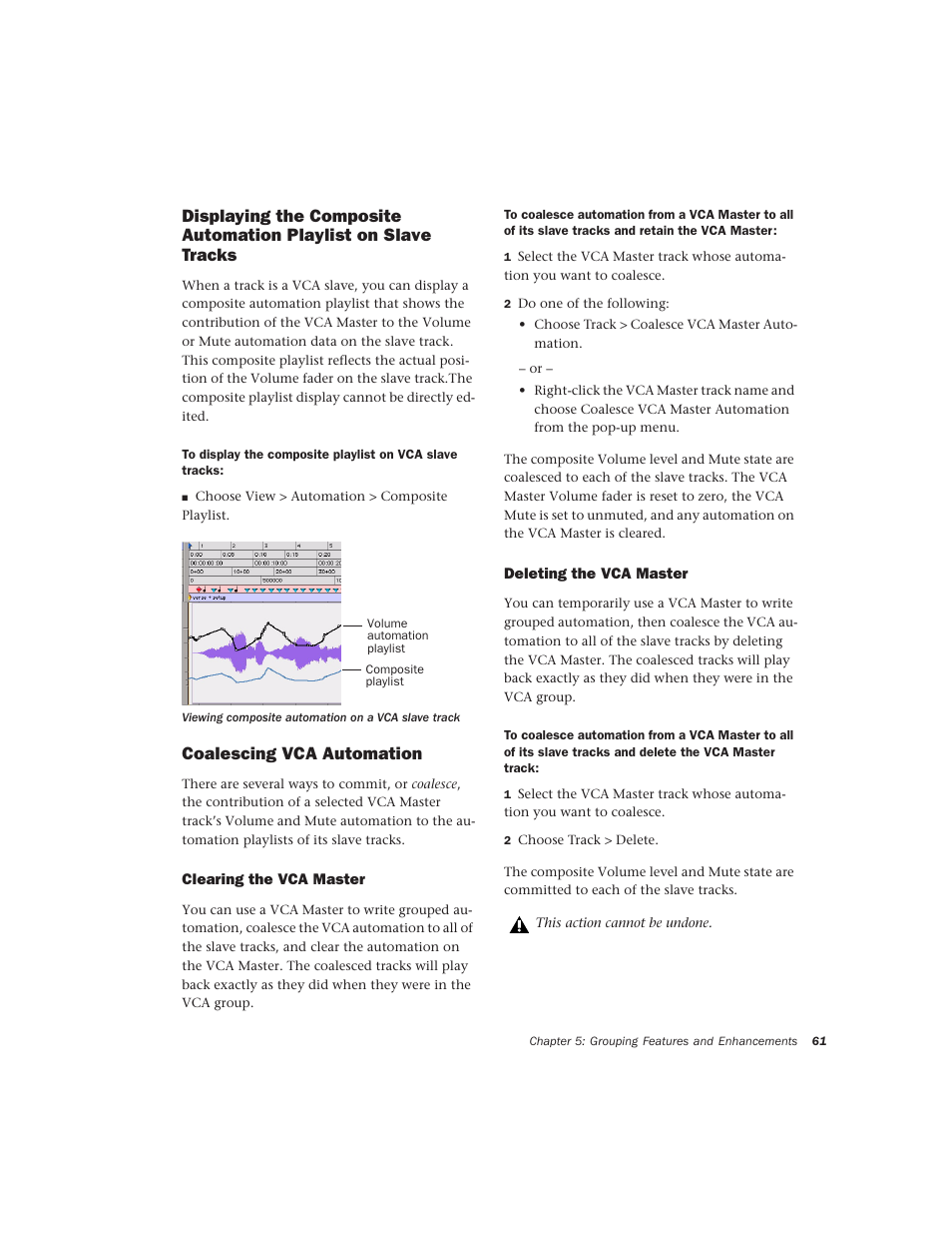 Coalescing vca automation, Clearing the vca master, Deleting the vca master | Avid Technology Pro Tools  HD 7.2 User Manual | Page 67 / 130