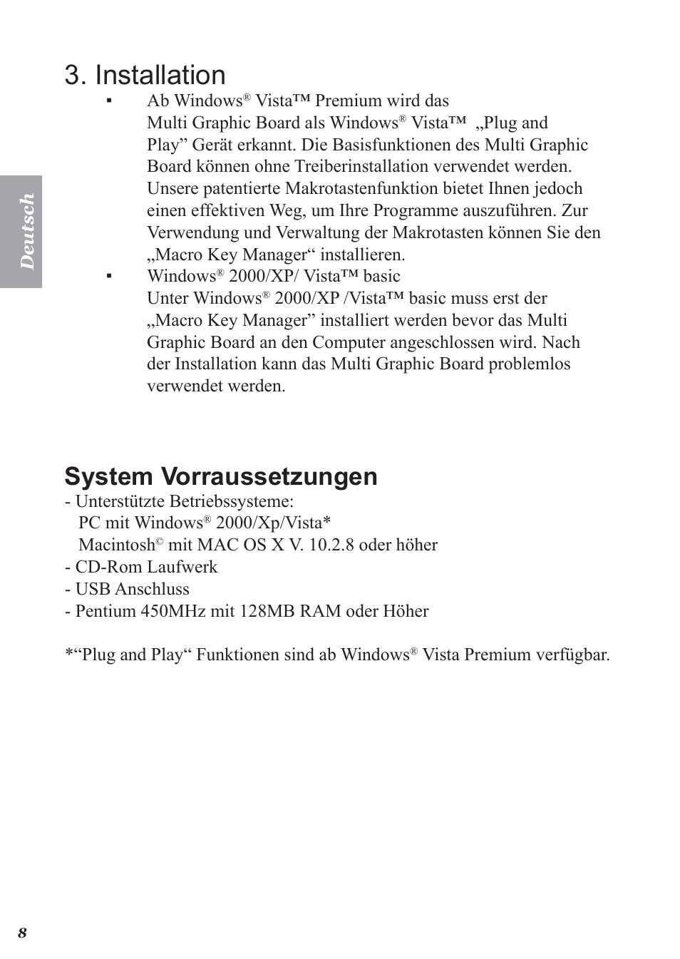 Installation, System vorraussetzungen | Perixx PERITAB-301 User Manual | Page 16 / 61