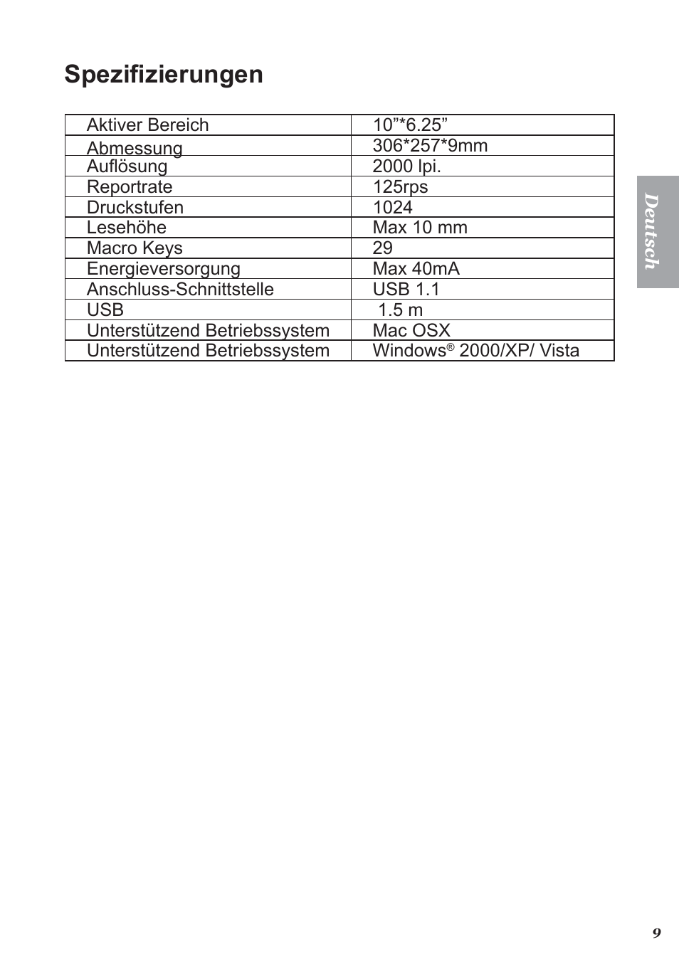 Spezifizierungen | Perixx PERITAB-301 User Manual | Page 17 / 61