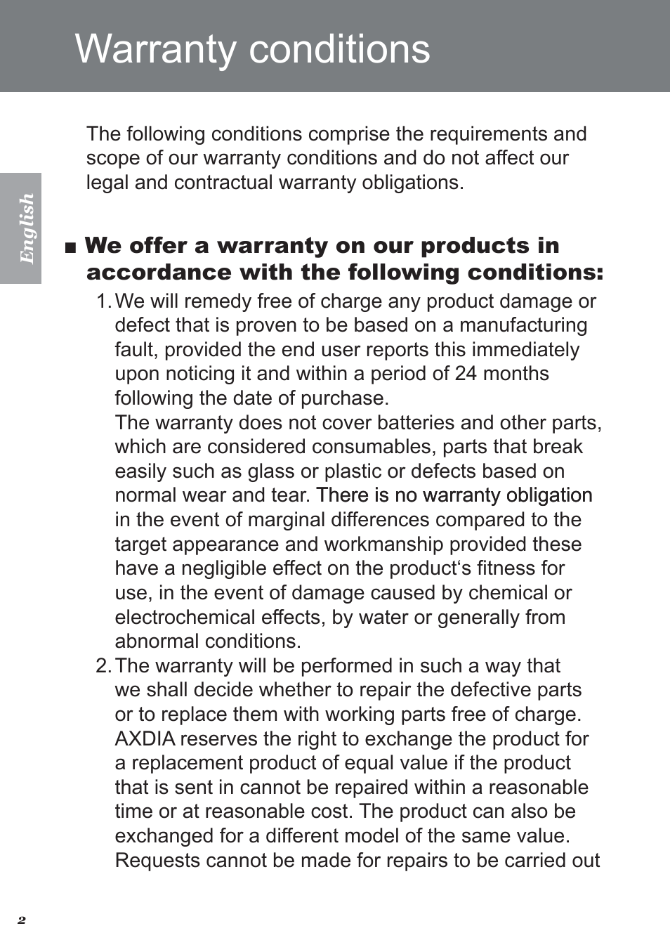 Warranty conditions | Perixx PERITAB-301 User Manual | Page 2 / 61
