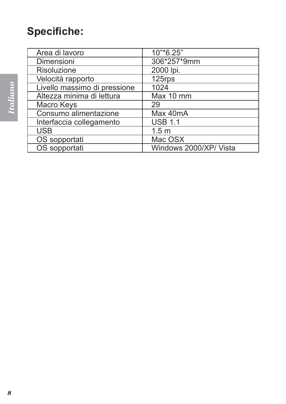 Specifiche | Perixx PERITAB-301 User Manual | Page 34 / 61
