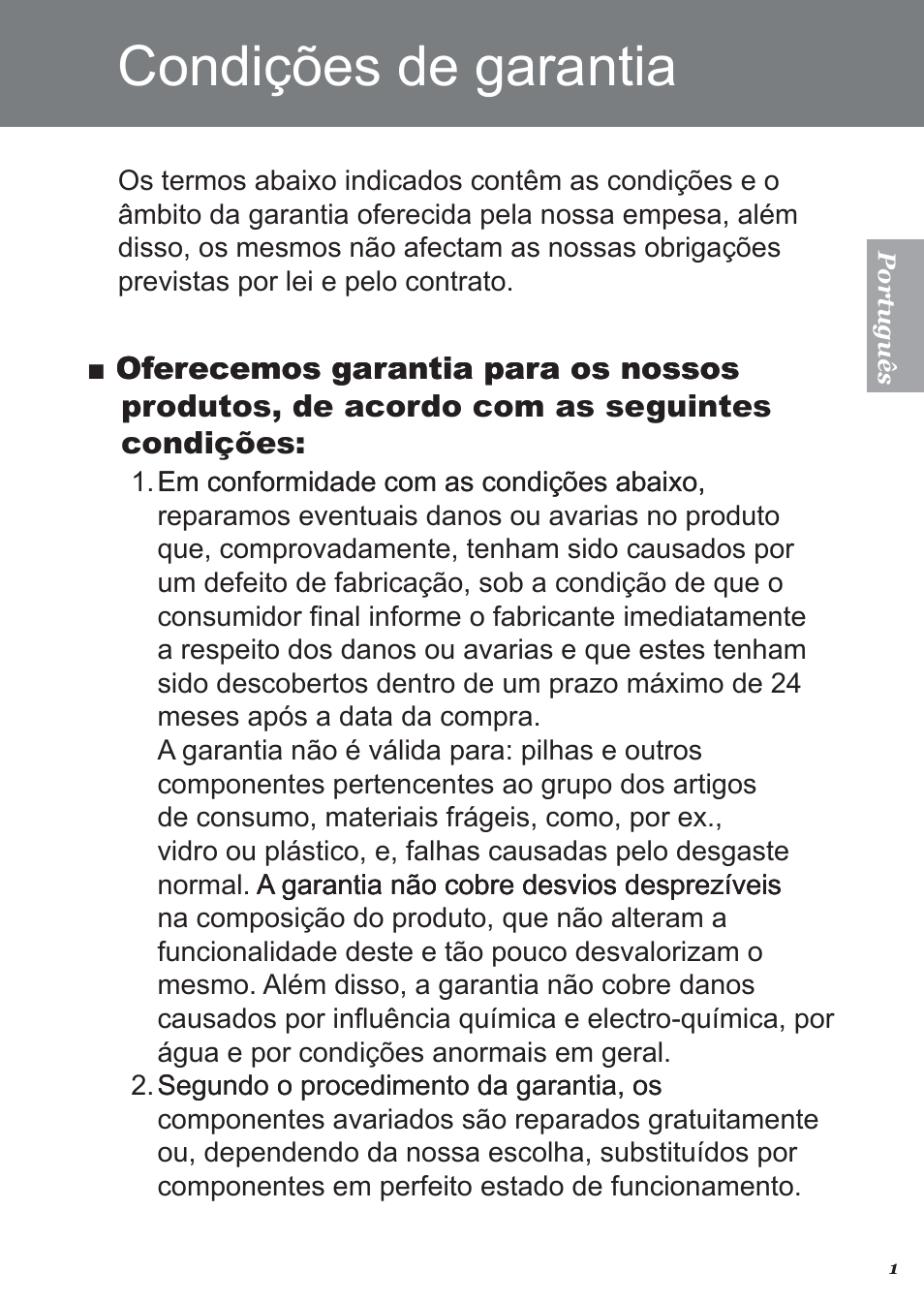 Condições de garantia | Perixx PERITAB-301 User Manual | Page 53 / 61