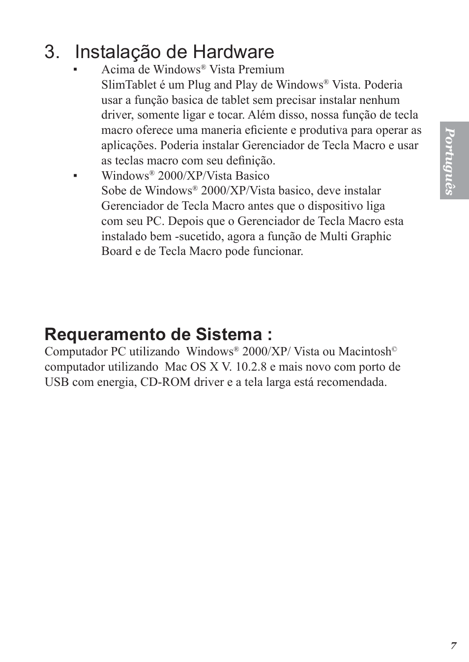 Instala�ão de hardware, Requeramento de sistema | Perixx PERITAB-301 User Manual | Page 59 / 61