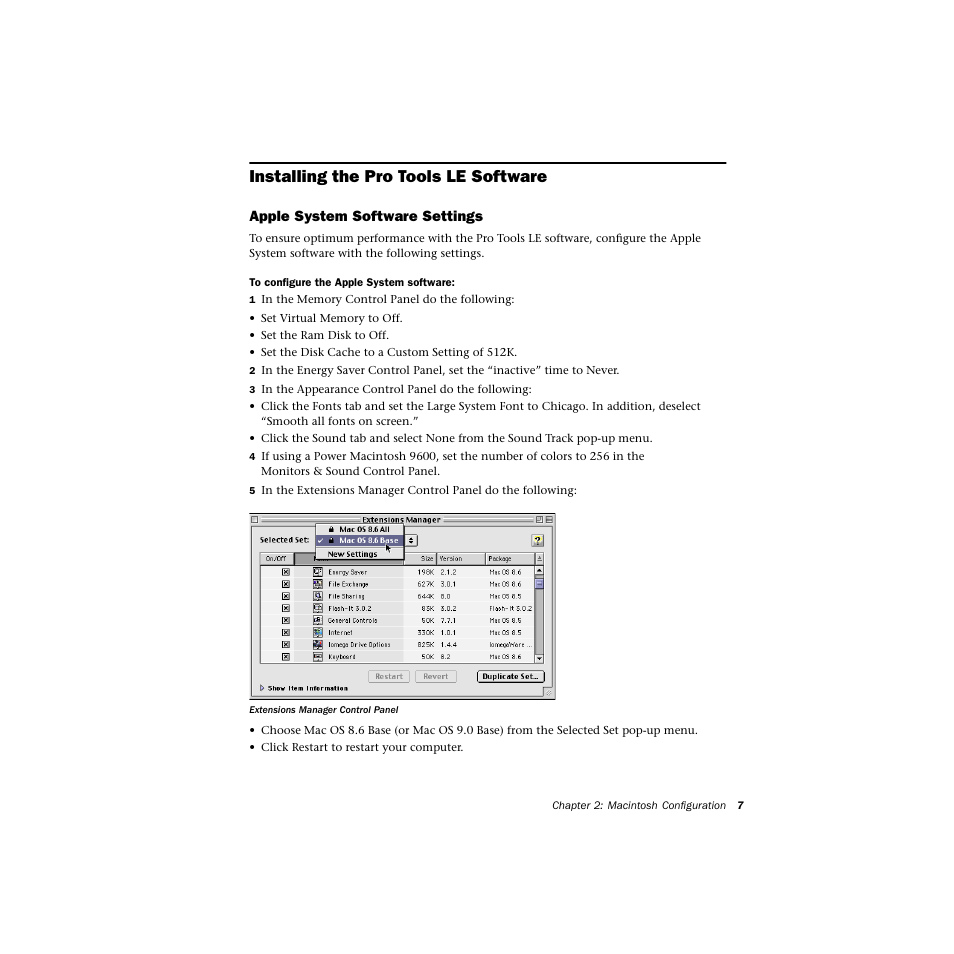 Installing the protoolsle software, Apple system software settings, Installing the pro tools le software | Avid Technology DIGI 1 User Manual | Page 11 / 82