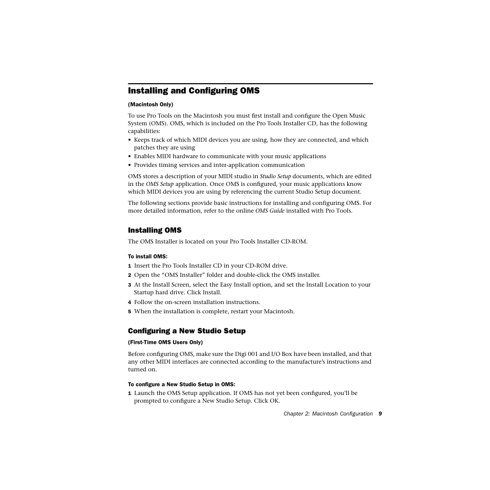 Installing and configuring oms, Installing oms, Configuring a new studio setup | Avid Technology DIGI 1 User Manual | Page 13 / 82