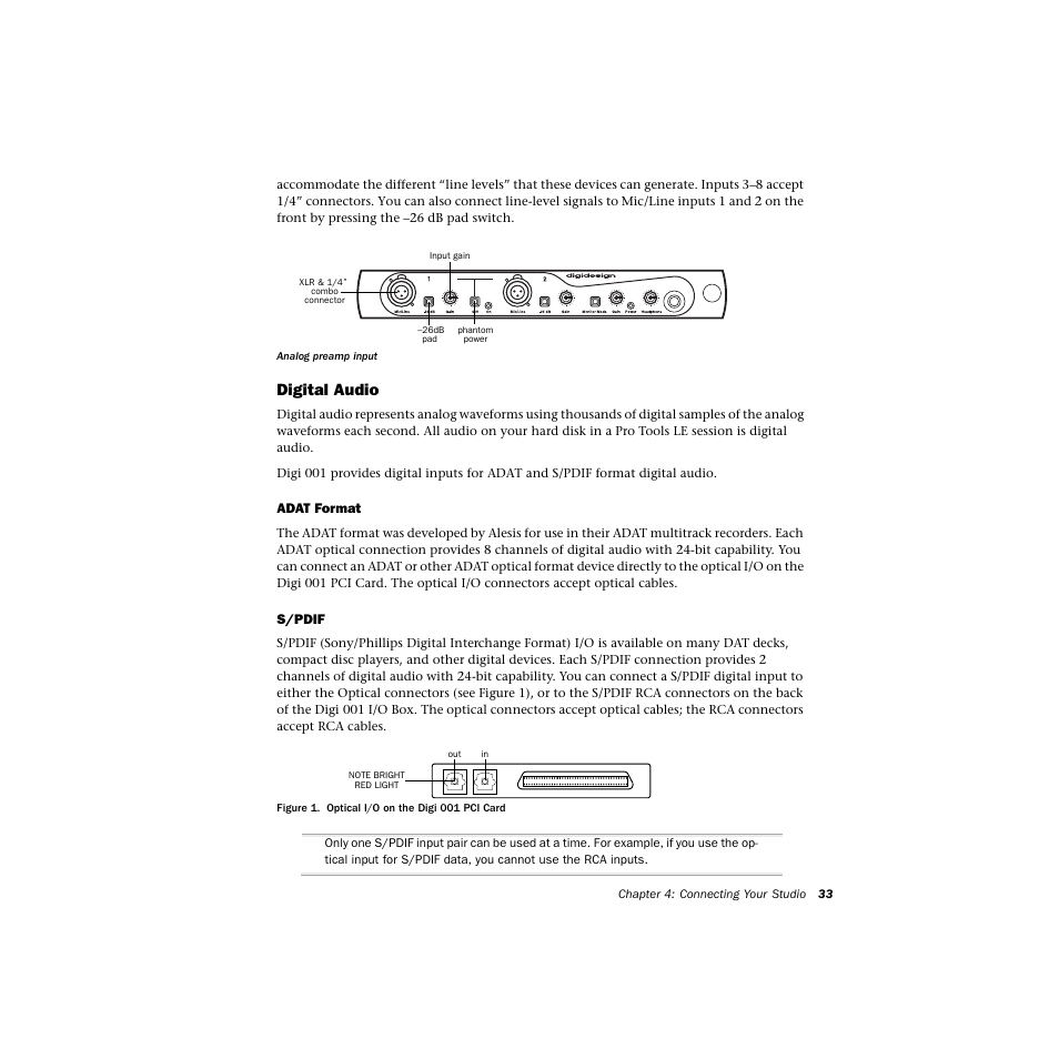 Digital audio, Adat format, S/pdif | Avid Technology DIGI 1 User Manual | Page 37 / 82