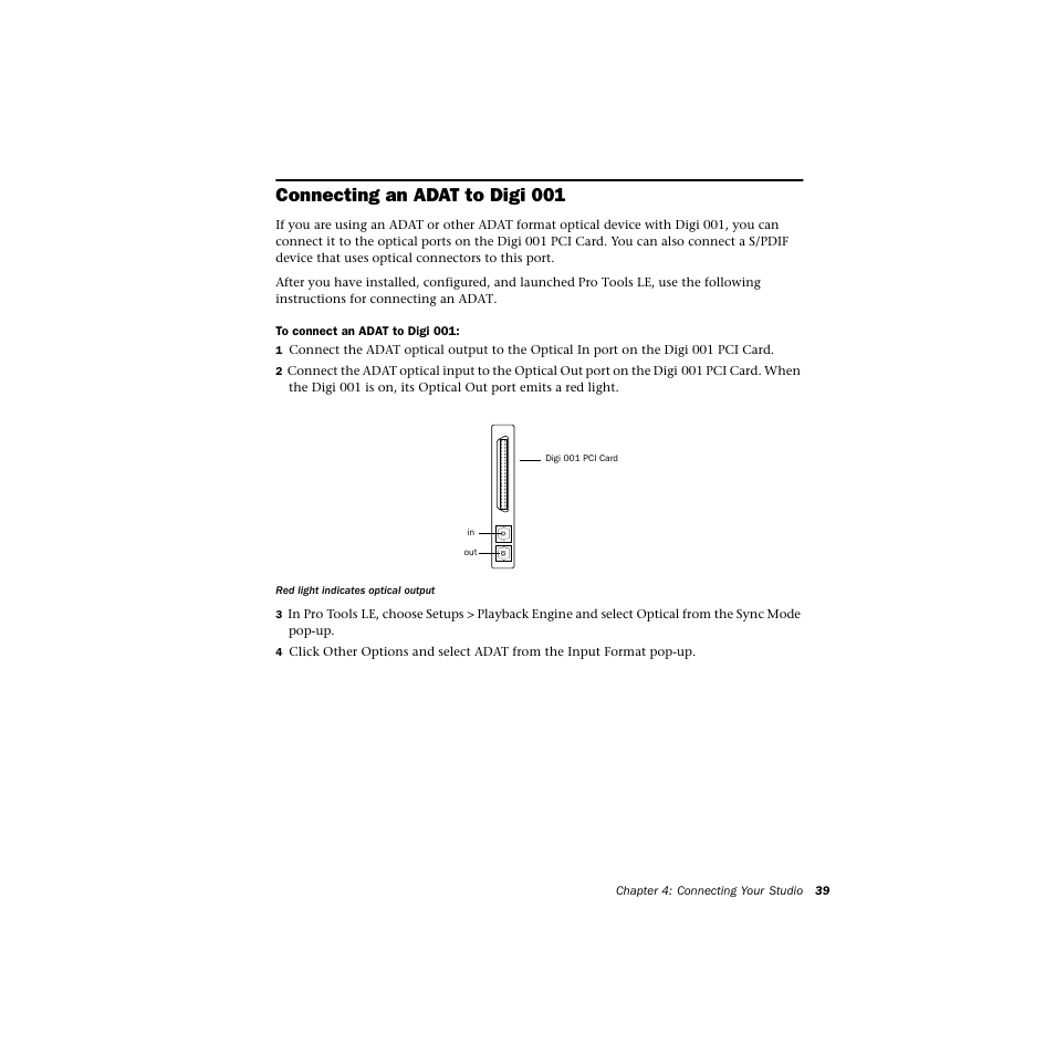 Connecting an adat to digi001, Connecting an adat to digi 001 | Avid Technology DIGI 1 User Manual | Page 43 / 82