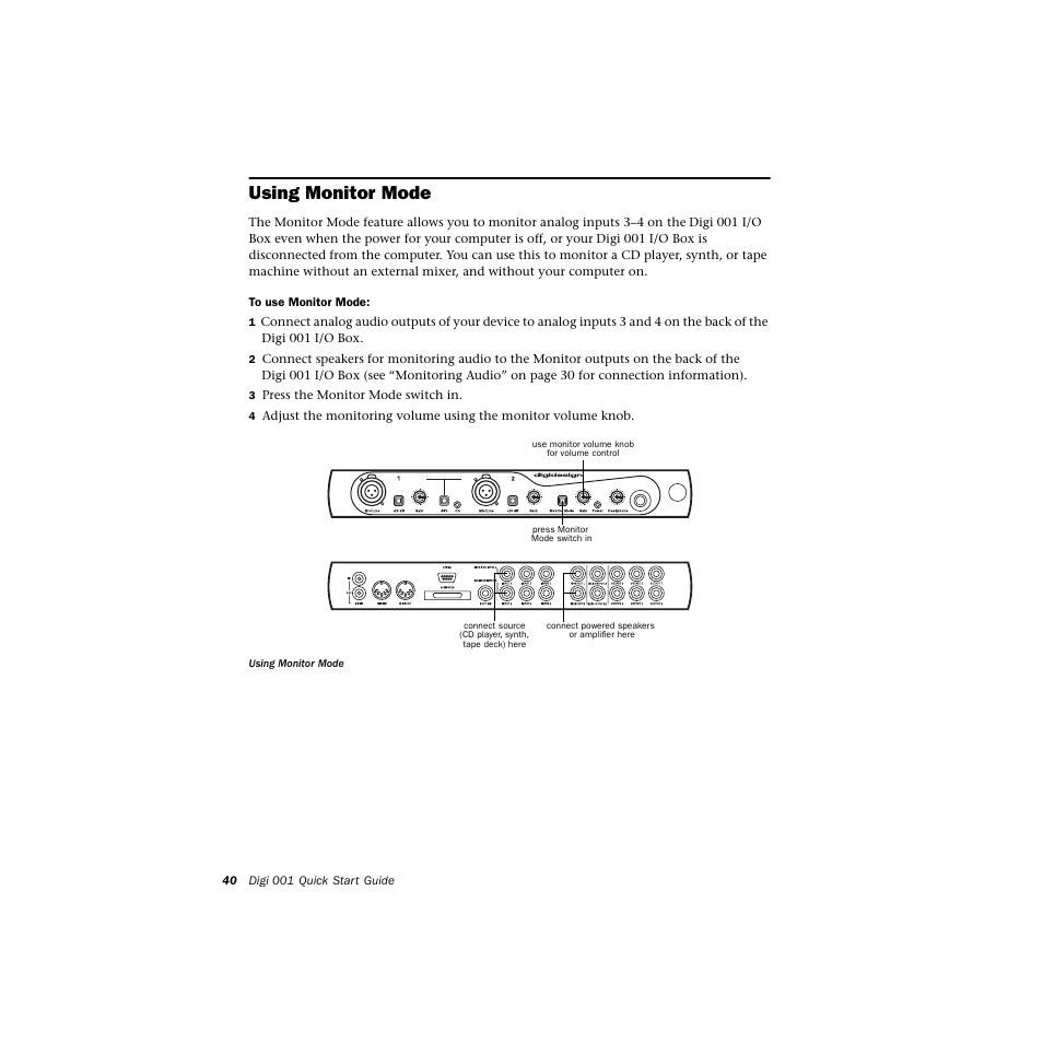 Using monitor mode | Avid Technology DIGI 1 User Manual | Page 44 / 82