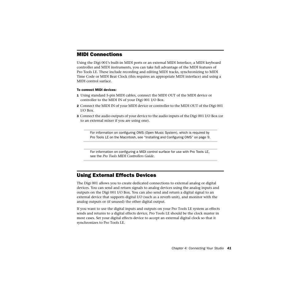 Midi connections, Using external effects devices | Avid Technology DIGI 1 User Manual | Page 45 / 82