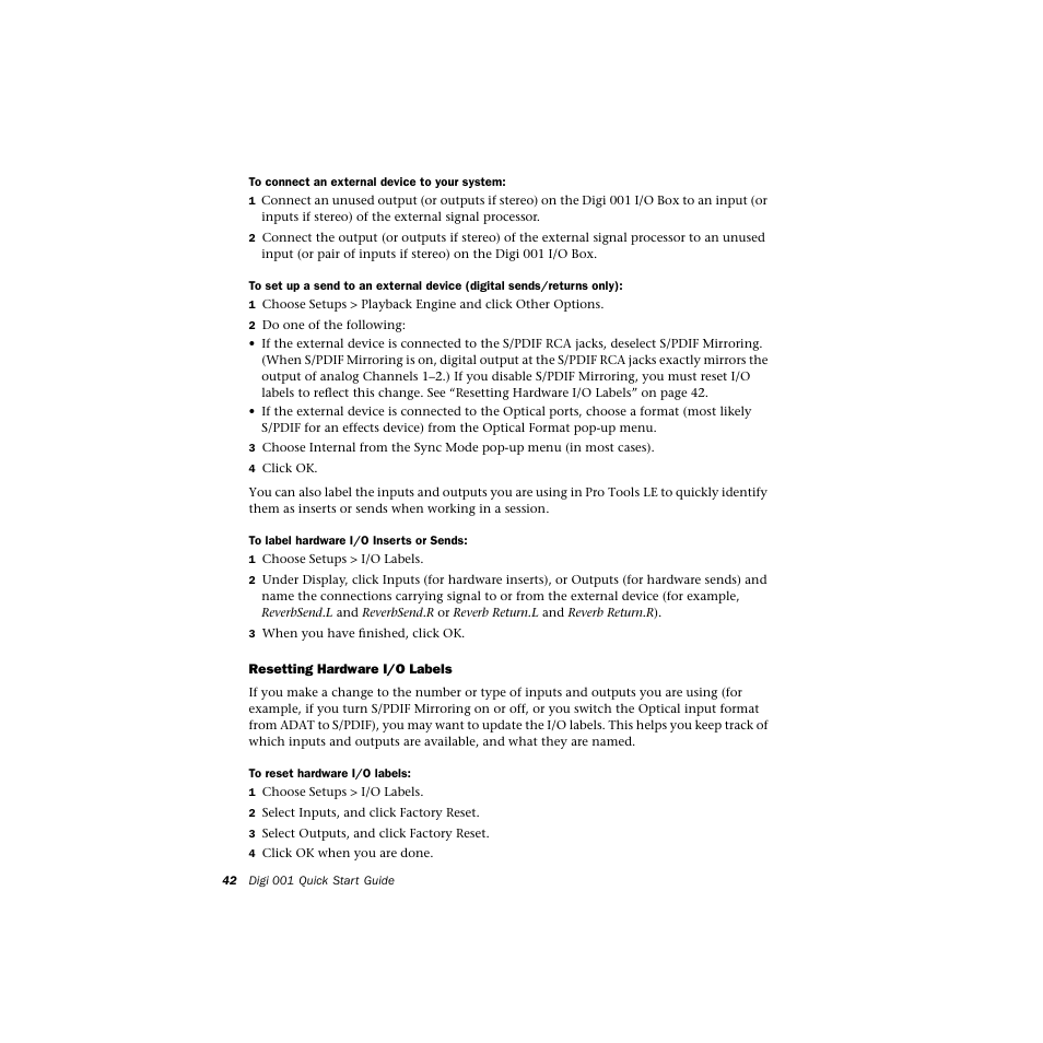 Resetting hardware i/o labels | Avid Technology DIGI 1 User Manual | Page 46 / 82