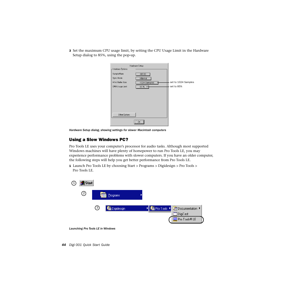 Using a slow windows pc | Avid Technology DIGI 1 User Manual | Page 48 / 82