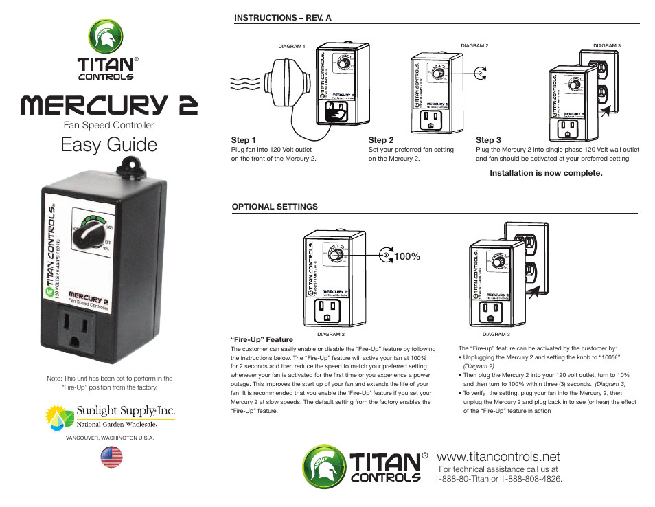 Sunlight Supply Titan Controls® Mercury® 2 - Fan Speed Controller User Manual | 2 pages