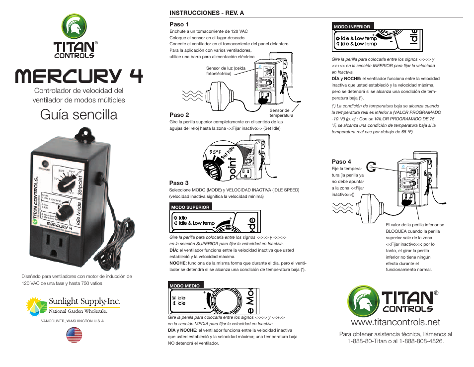 Mercury 4, Guía sencilla | Sunlight Supply Titan Controls® Mercury® 4 - Multi-Function Fan Speed Controller User Manual | Page 2 / 2