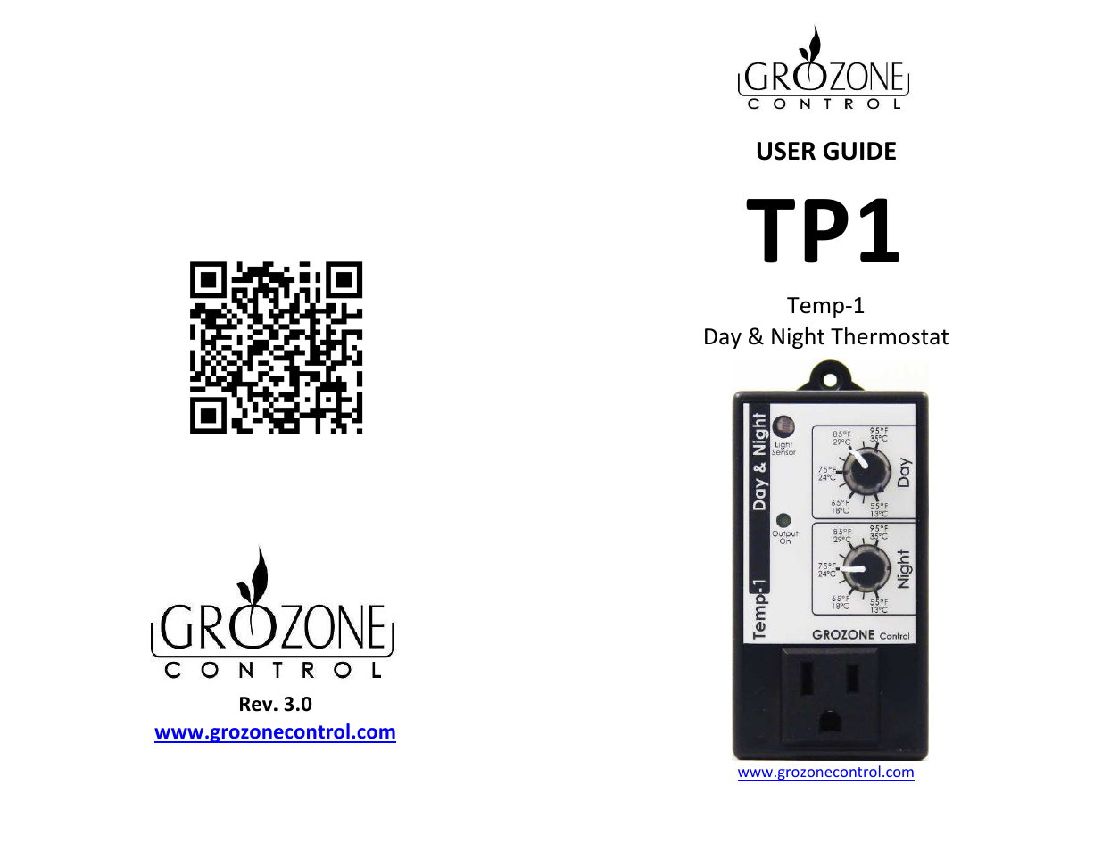 Sunlight Supply Grozone Control TP1 Day/Night Tempstat User Manual | 7 pages