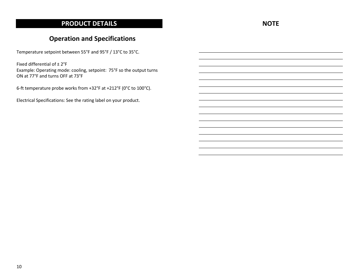 Product details, Operation and specifications | Sunlight Supply Grozone Control TP1 Day/Night Tempstat User Manual | Page 7 / 7