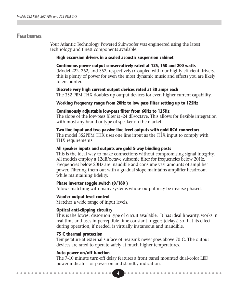 Tlantic, Features | Atlantic Technology 222 PBM User Manual | Page 4 / 16