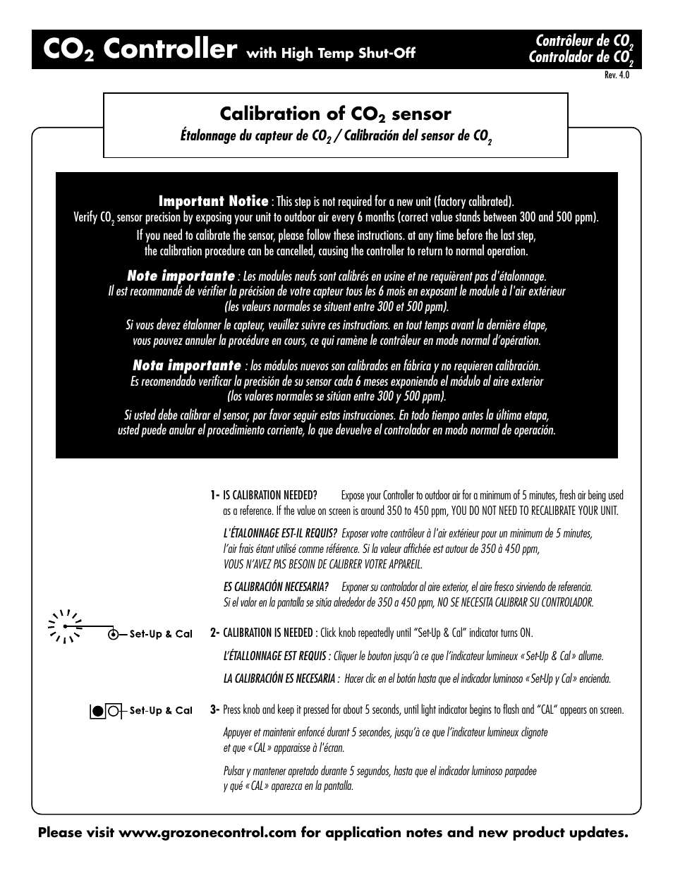 Controller, Calibration of co, Sensor | Sunlight Supply Grozone Control CO2R 0-5000 PPM CO2 Controller with AUX Output and High Temp User Manual | Page 4 / 5