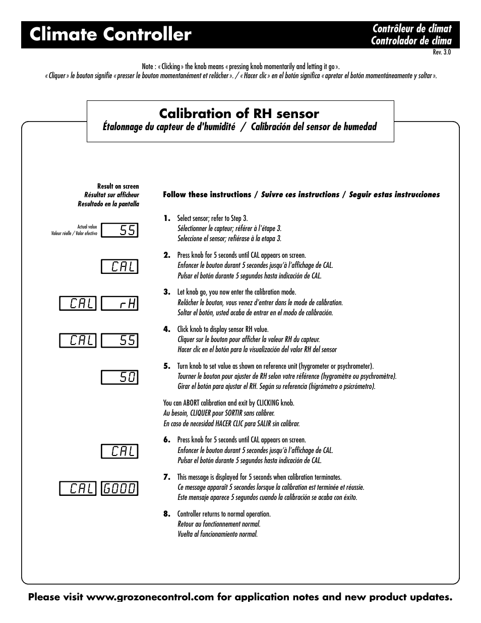 Climate controller, C a l, Contrôleur de climat controlador de clima | Sunlight Supply Grozone Control HTC Climate Controller (Temp, rH and CO2) Two Outputs with Digital Display User Manual | Page 11 / 12