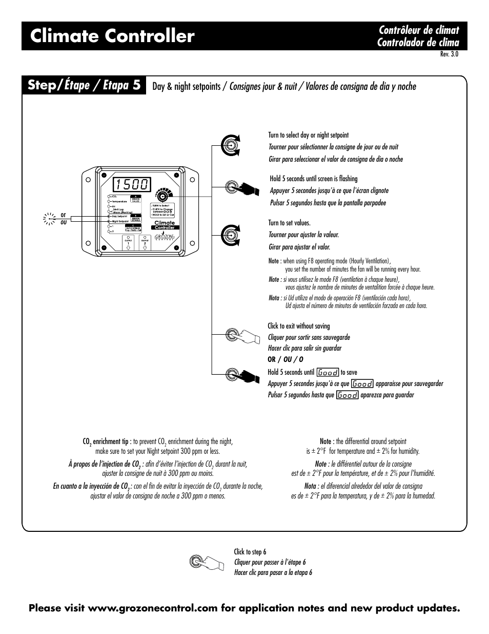 Climate controller, Step/ étape / etapa 5, Contrôleur de climat controlador de clima | Sunlight Supply Grozone Control HTC Climate Controller (Temp, rH and CO2) Two Outputs with Digital Display User Manual | Page 5 / 12