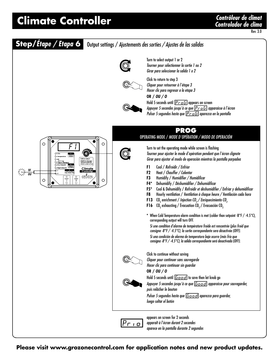 Climate controller, Step/ étape / etapa 6, Contrôleur de climat controlador de clima | Prog | Sunlight Supply Grozone Control HTC Climate Controller (Temp, rH and CO2) Two Outputs with Digital Display User Manual | Page 6 / 12
