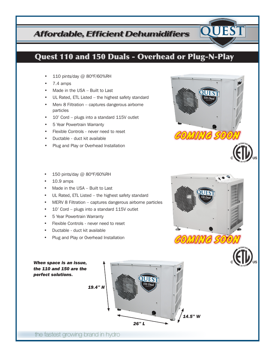 Quest, Coming soon | Sunlight Supply Quest Dual 155 Overhead Dehumidifier User Manual | Page 4 / 8