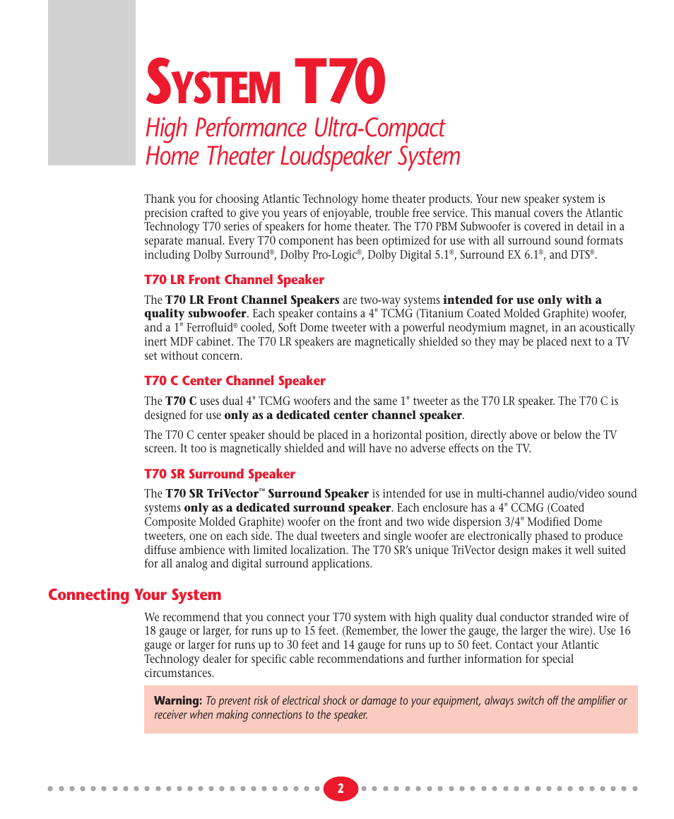 Ystem | Atlantic Technology T70 User Manual | Page 2 / 8