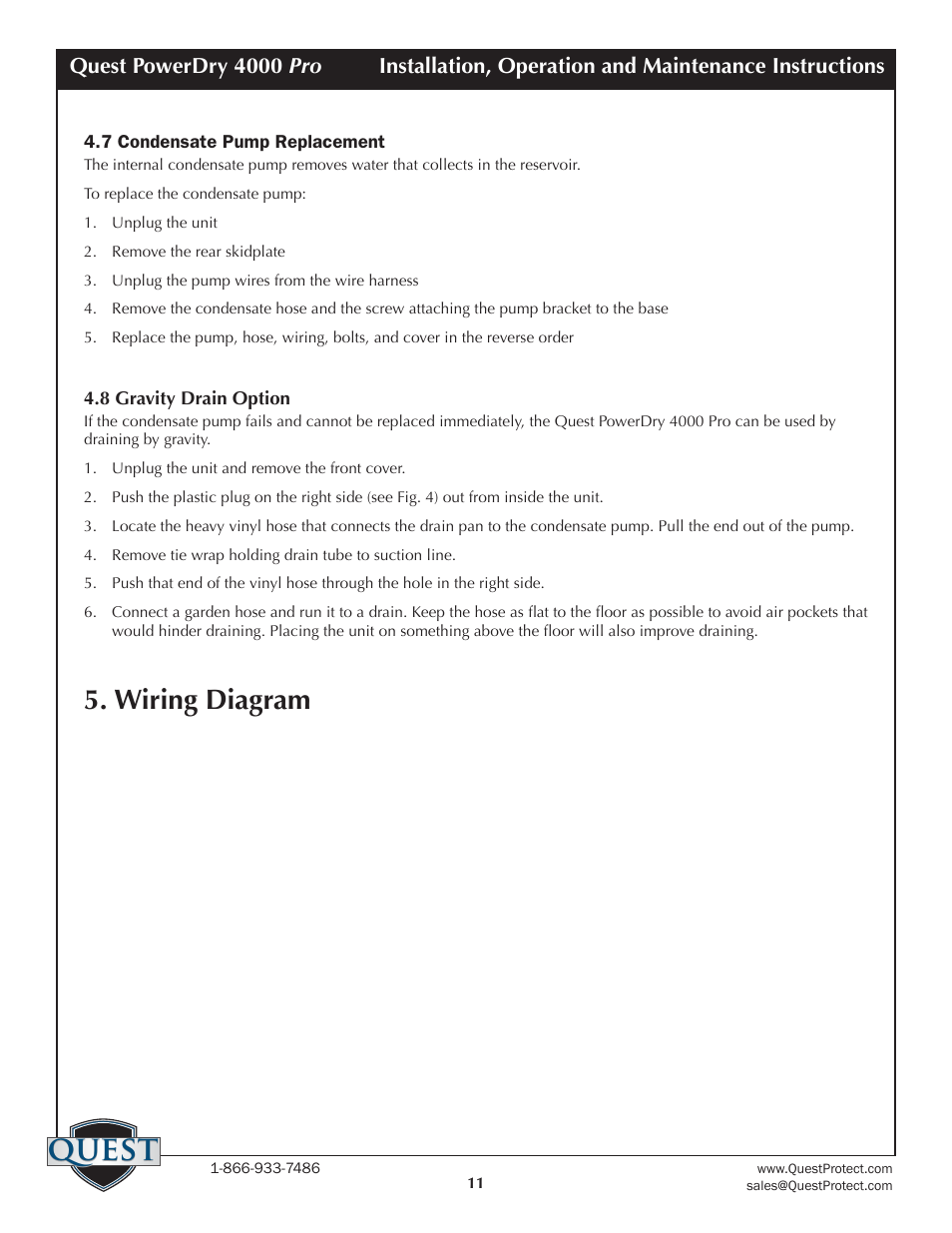 Quest, Wiring diagram | Sunlight Supply Quest PowerDry 4000 Pro Dehumidifier User Manual | Page 11 / 14