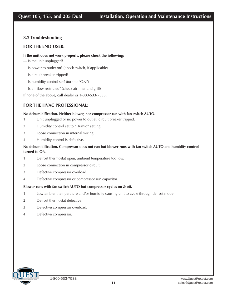 Quest | Sunlight Supply Quest Dual 155 Overhead Dehumidifier User Manual | Page 11 / 15
