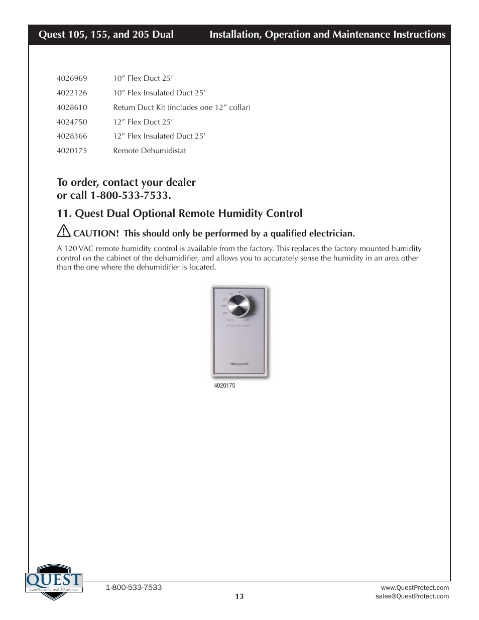 Quest | Sunlight Supply Quest Dual 155 Overhead Dehumidifier User Manual | Page 13 / 15