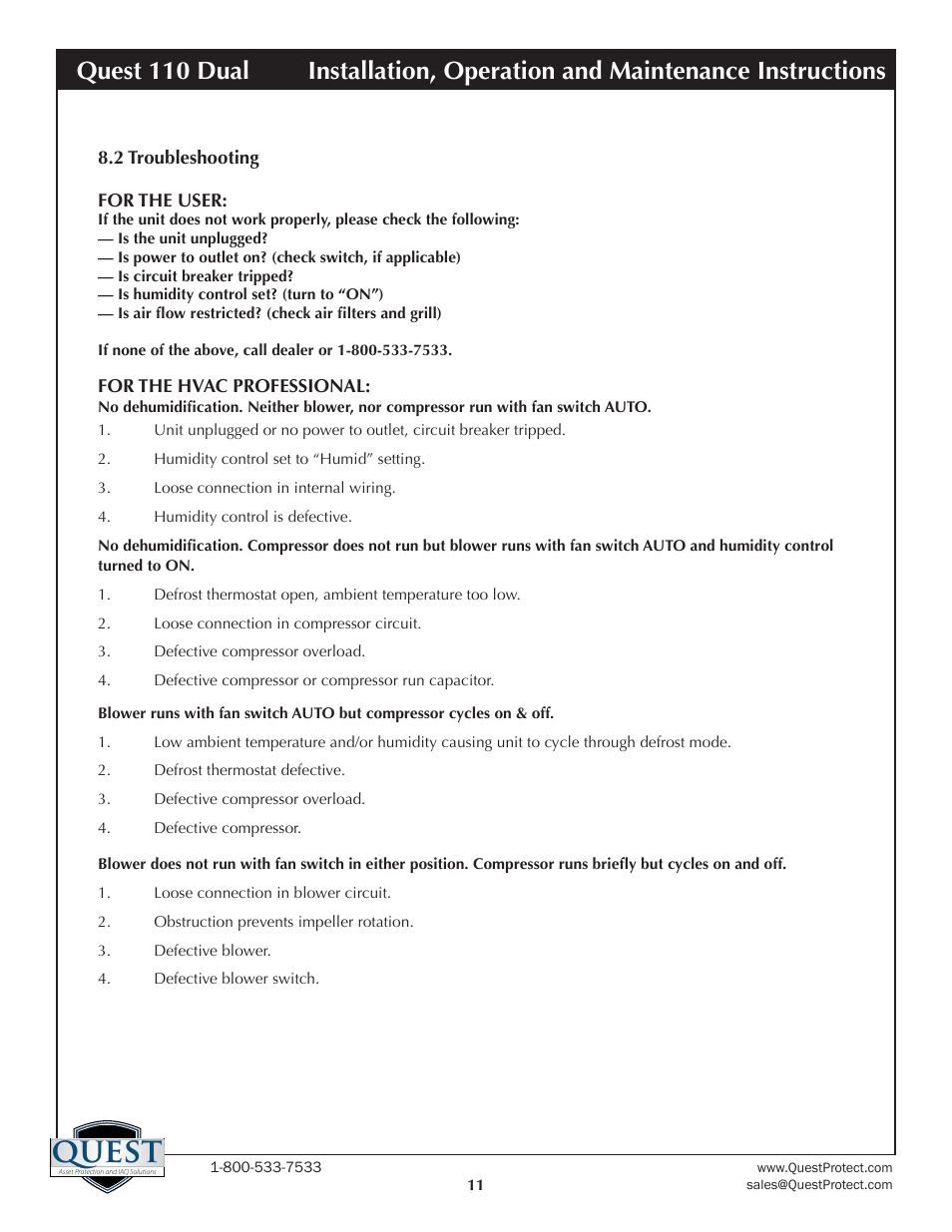 Quest | Sunlight Supply Quest Dual 110 Overhead Dehumidifier User Manual | Page 11 / 14