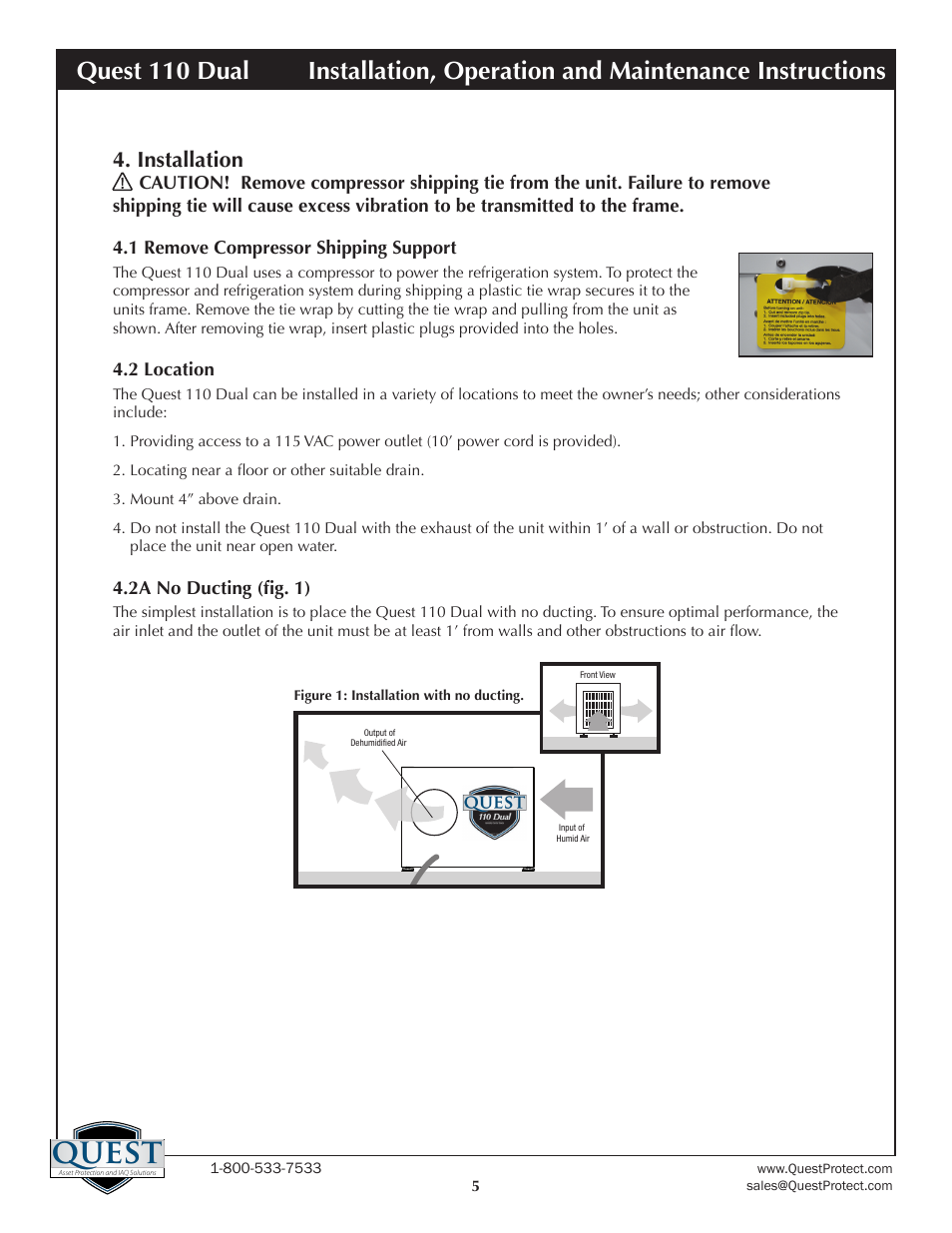 Quest, Installation | Sunlight Supply Quest Dual 110 Overhead Dehumidifier User Manual | Page 5 / 14