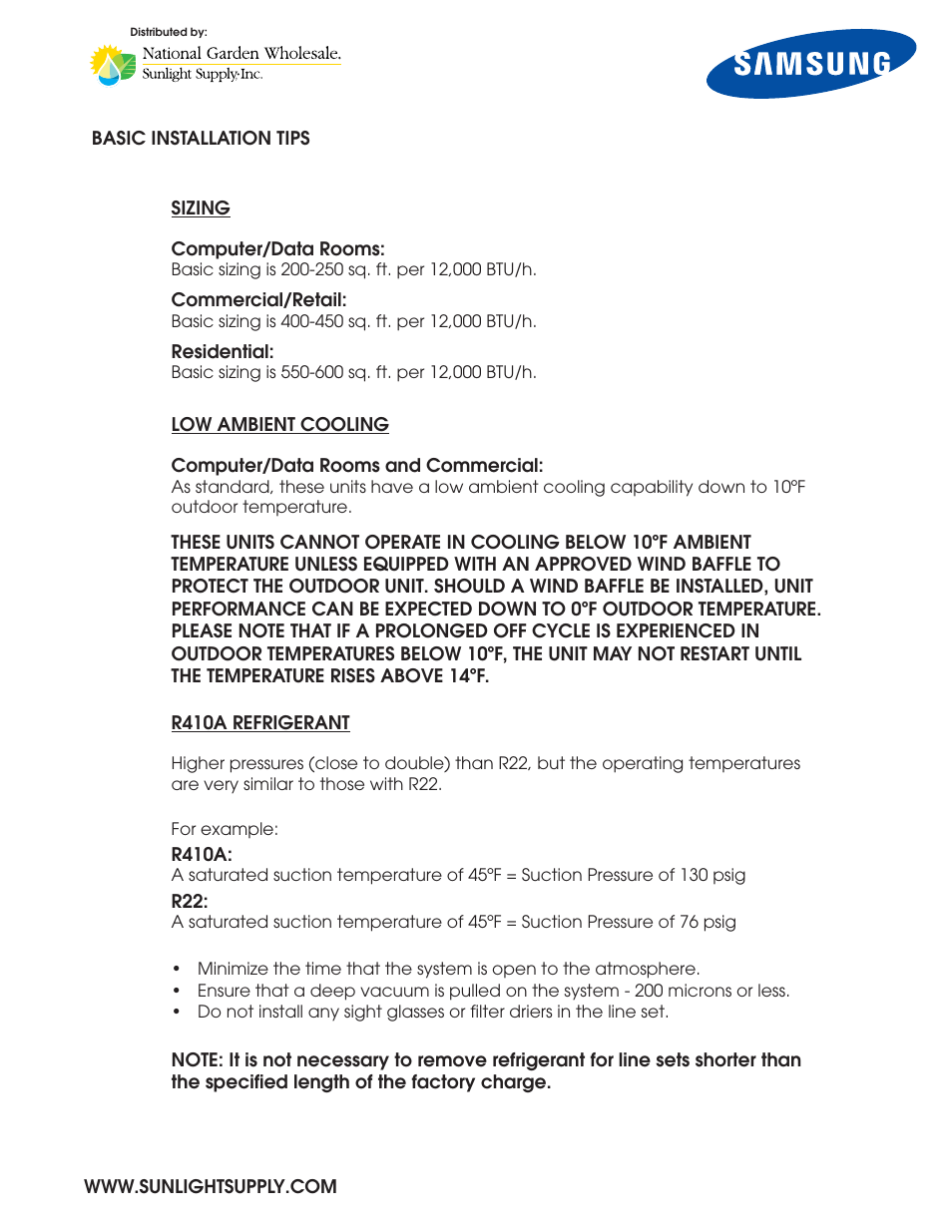 Sunlight Supply Samsung Programmable Thermostat for Split Systems User Manual | Page 8 / 10