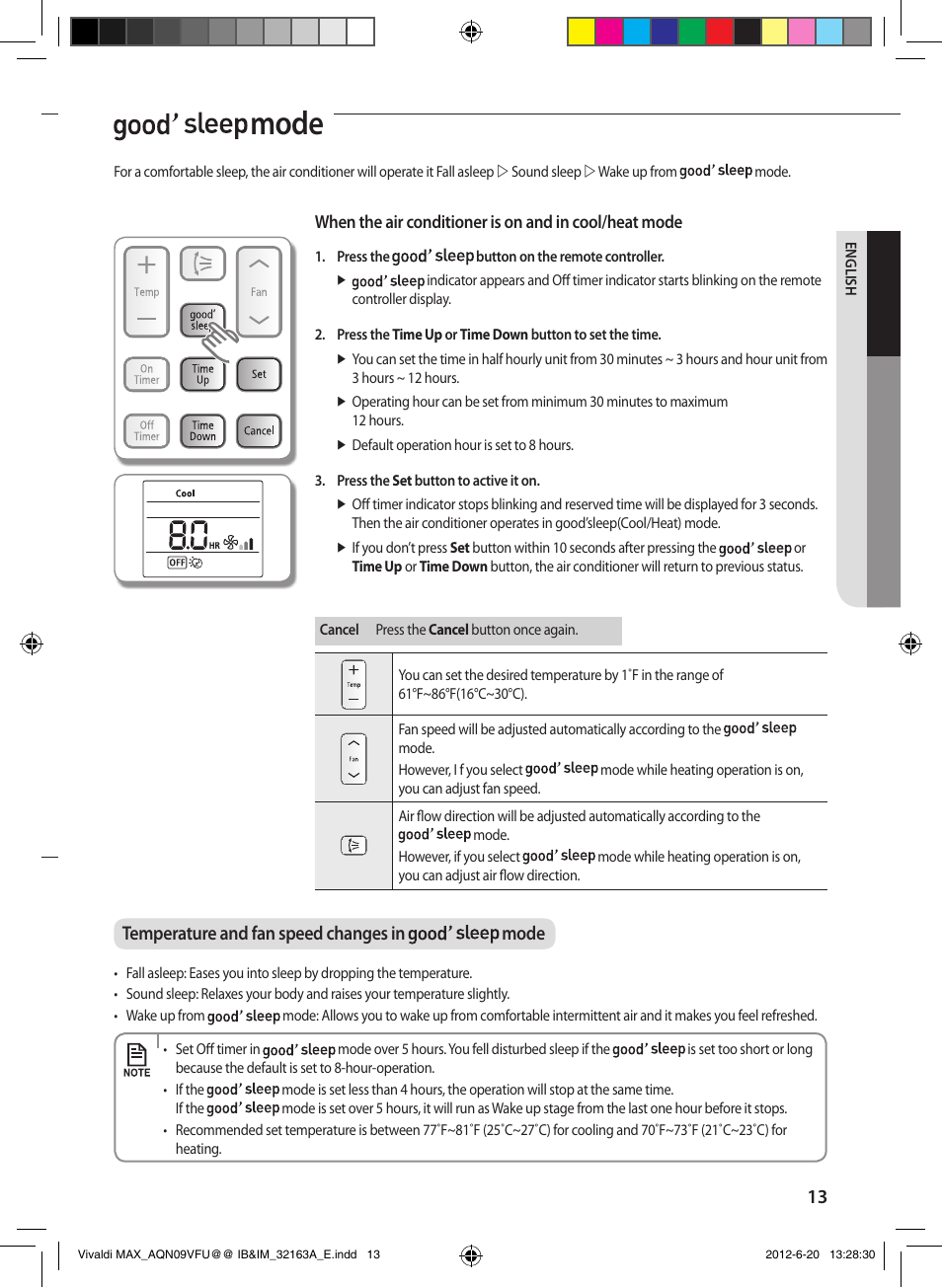 Mode, Temperature and fan speed changes in mode | Sunlight Supply Samsung Linesets for Mini Split Systems User Manual | Page 13 / 44