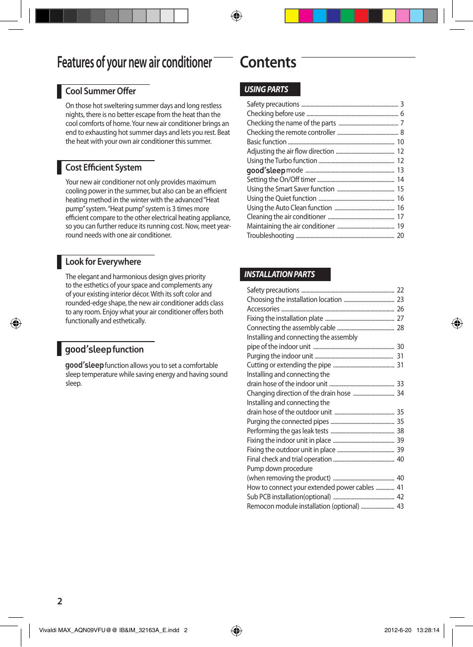 Features of your new air conditioner contents | Sunlight Supply Samsung Linesets for Mini Split Systems User Manual | Page 2 / 44