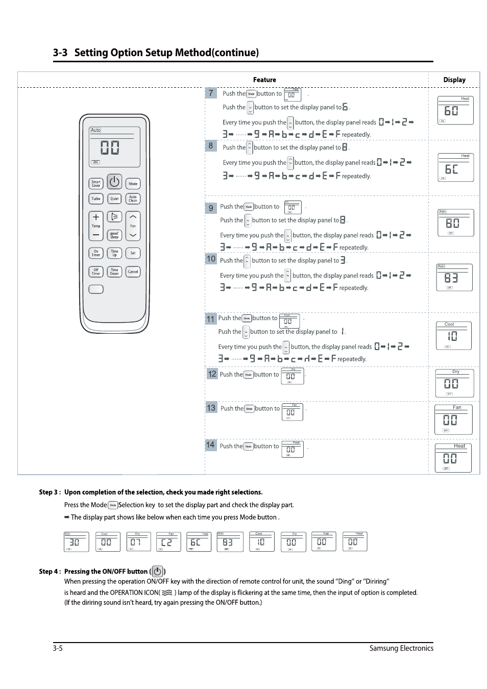 3 setting option setup method(continue) | Sunlight Supply Samsung Programmable Thermostat for Split Systems User Manual | Page 17 / 128