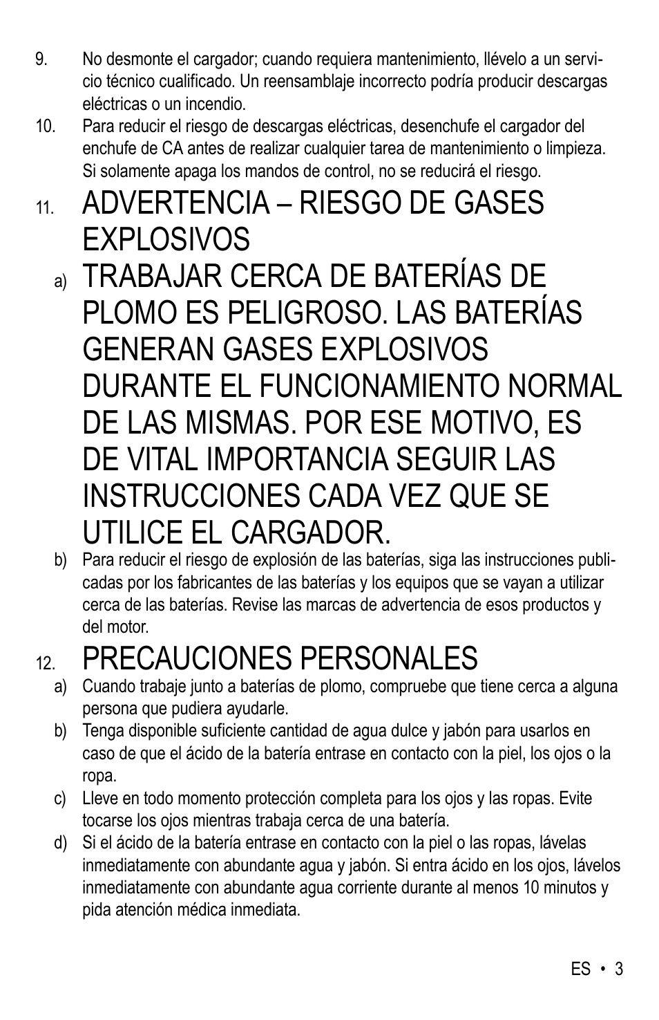 Advertencia – riesgo de gases explosivos, Precauciones personales | WeatherTech Battery Charger User Manual | Page 17 / 48