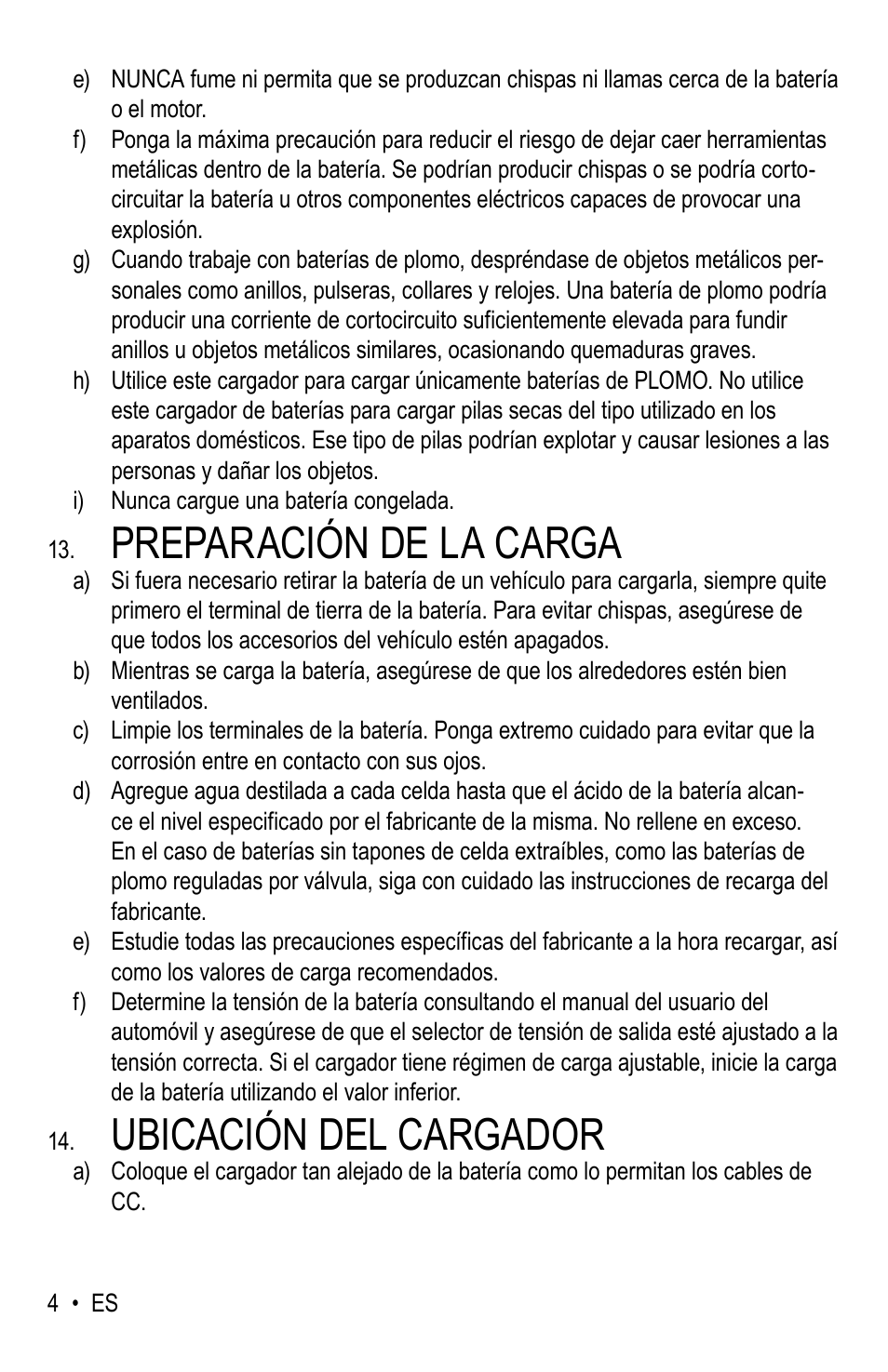 Preparación de la carga, Ubicación del cargador | WeatherTech Battery Charger User Manual | Page 18 / 48