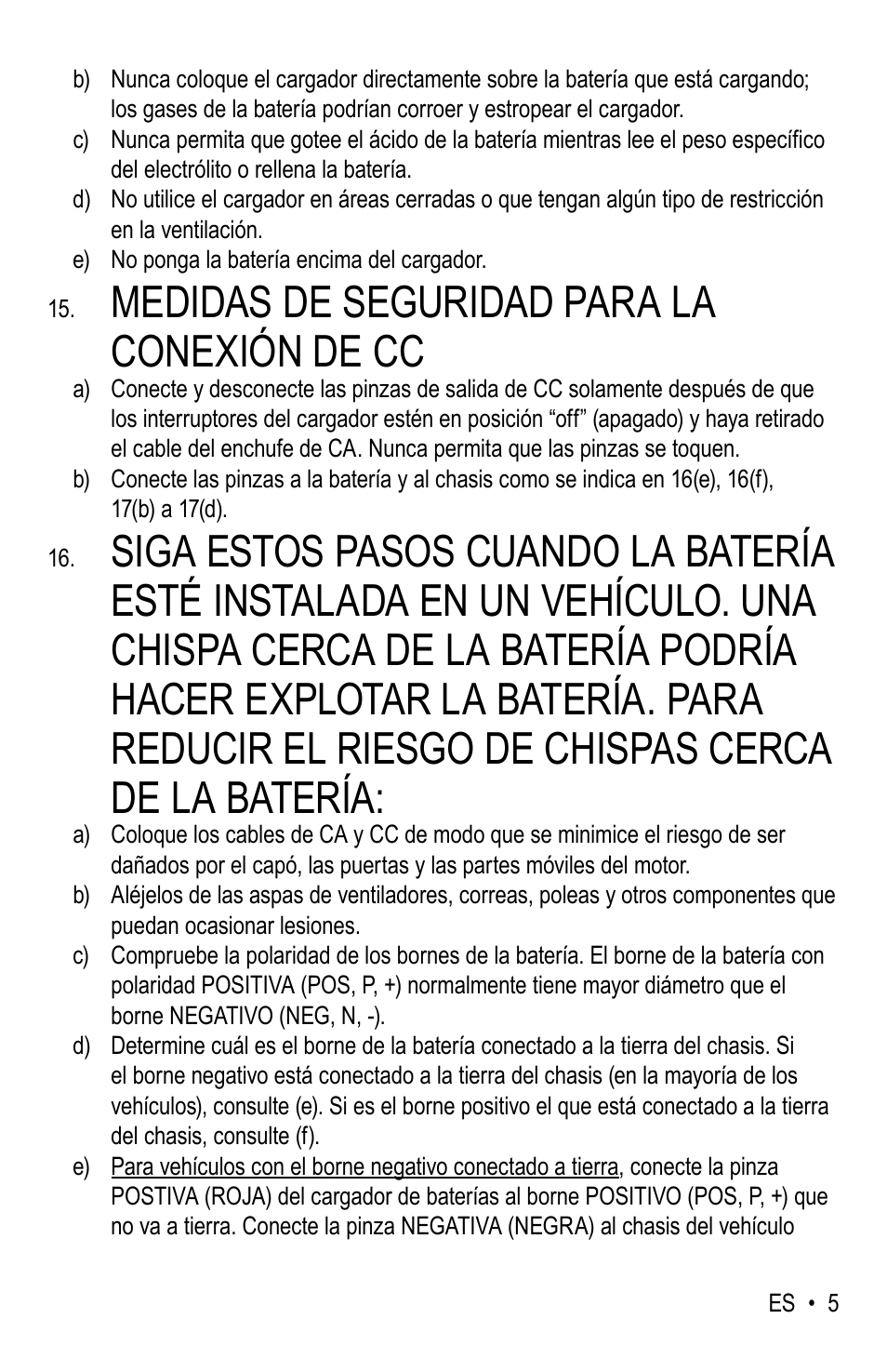 Medidas de seguridad para la conexión de cc | WeatherTech Battery Charger User Manual | Page 19 / 48