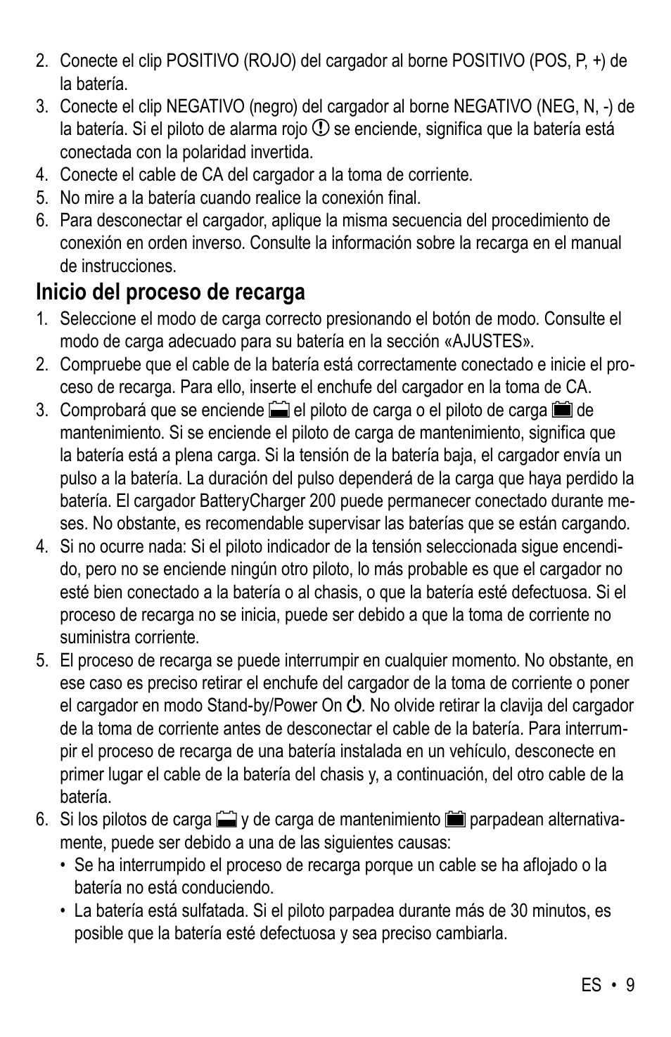 Inicio del proceso de recarga | WeatherTech Battery Charger User Manual | Page 23 / 48