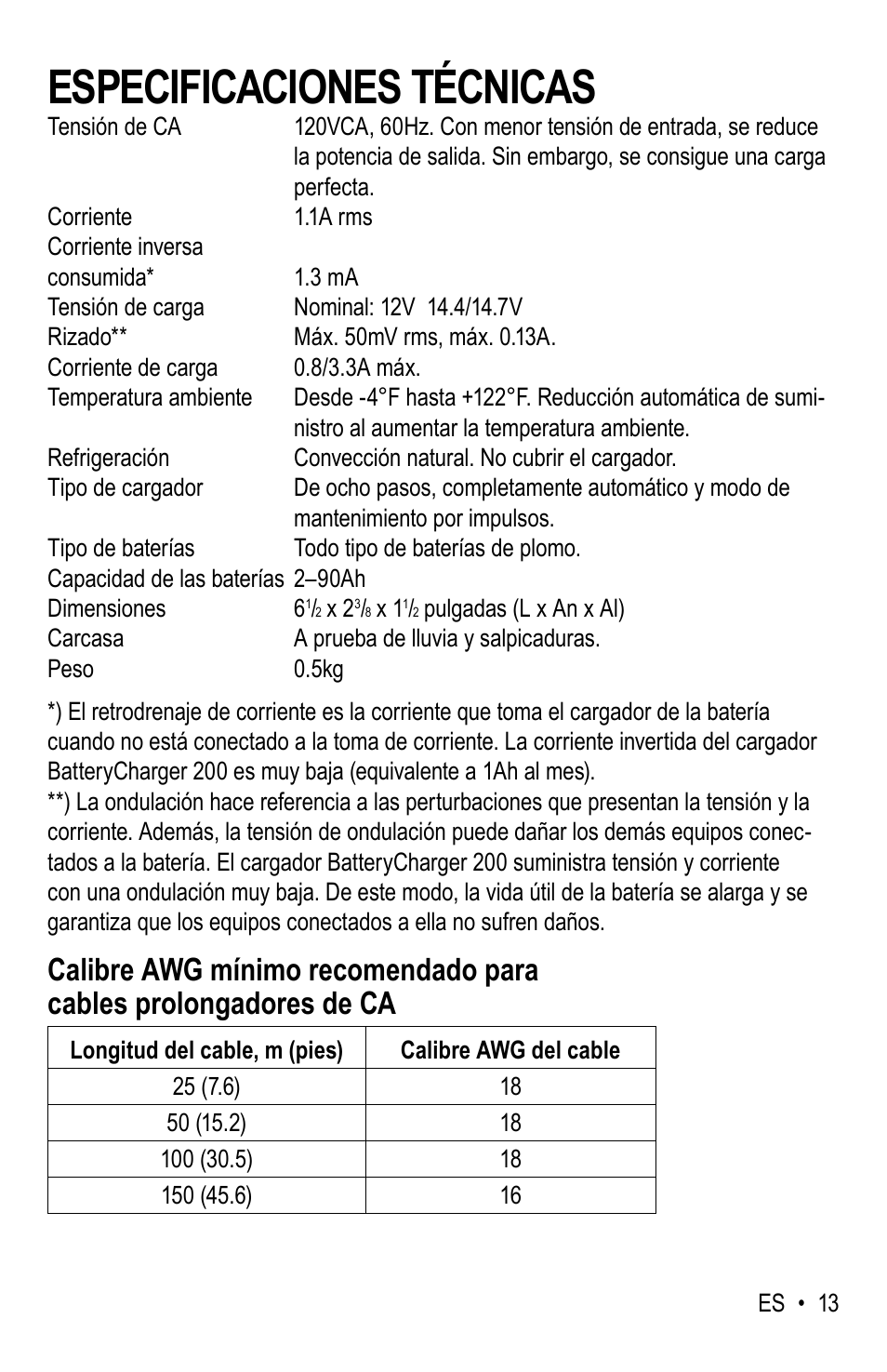 Especificaciones técnicas | WeatherTech Battery Charger User Manual | Page 27 / 48