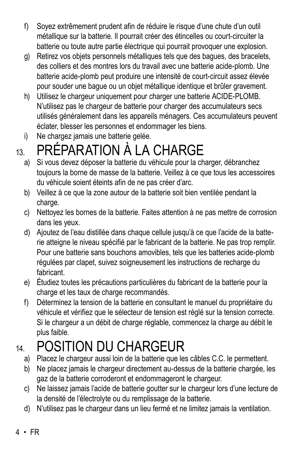 Préparation à la charge, Position du chargeur | WeatherTech Battery Charger User Manual | Page 34 / 48