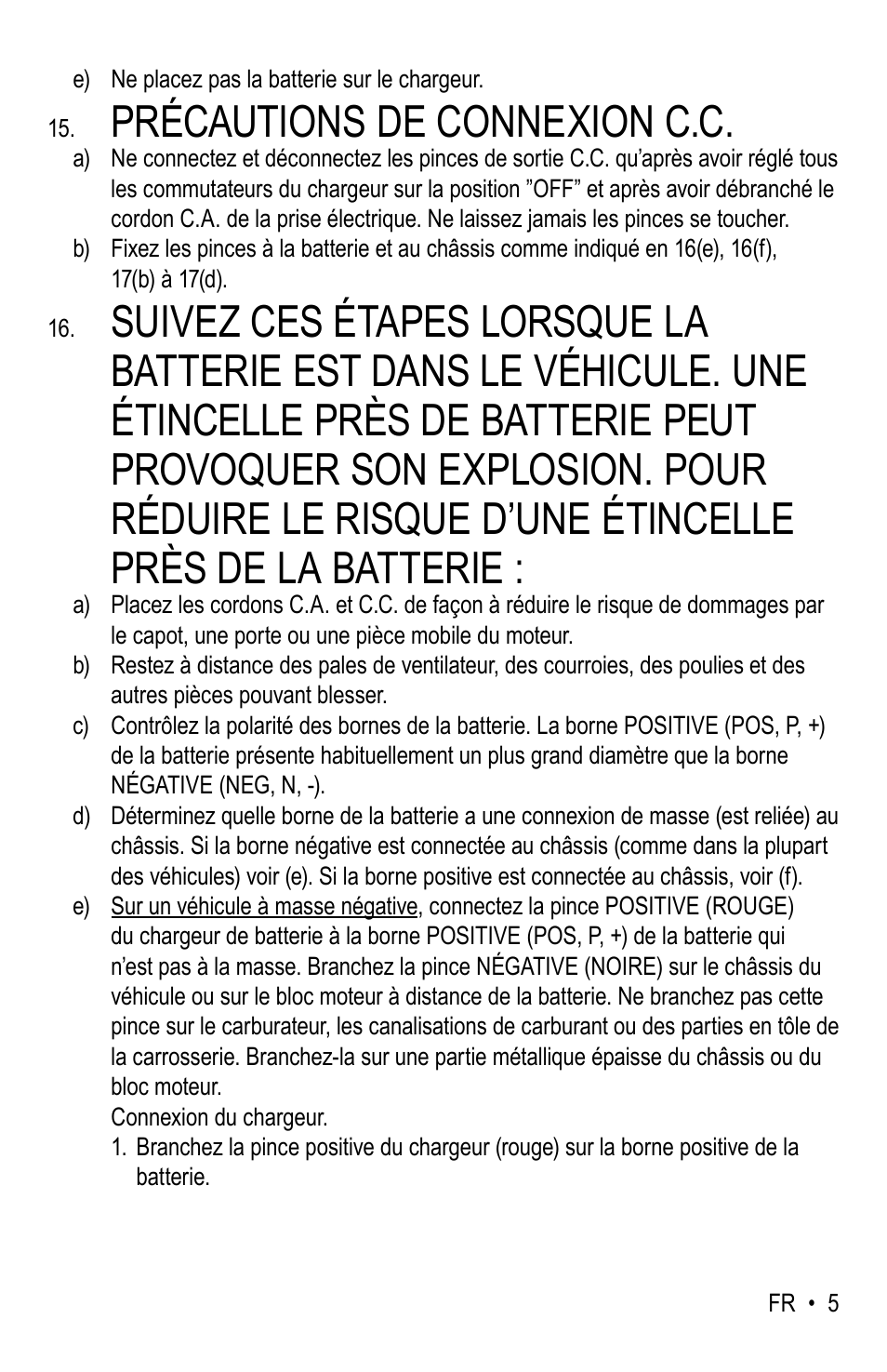 Précautions de connexion c.c | WeatherTech Battery Charger User Manual | Page 35 / 48