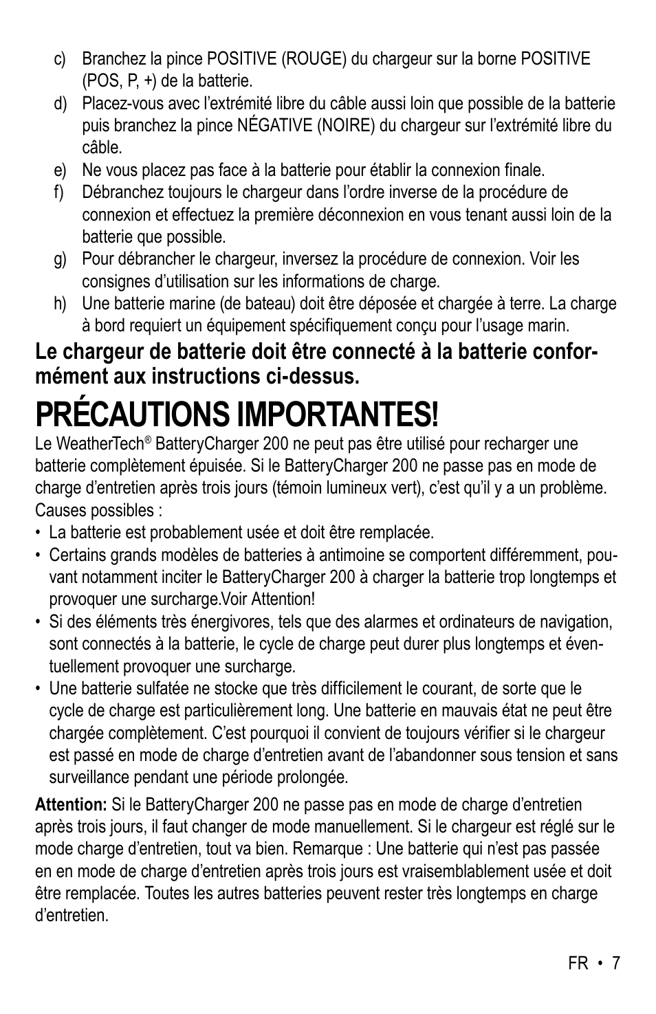 Précautions importantes | WeatherTech Battery Charger User Manual | Page 37 / 48